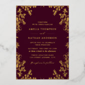 エレガントヴィンテージ金ゴールドブルグ結婚ンディ 箔招待状 (正面)