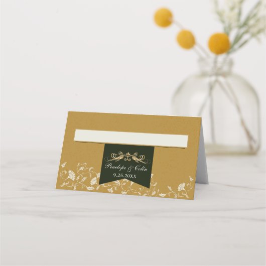 エレガントヴィンテージ金ゴールドライブ結婚ラリの座席表 プレイスカード (正面)