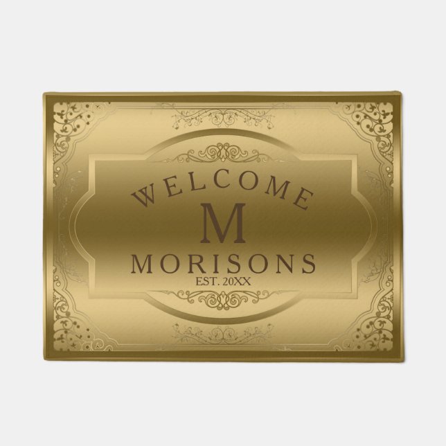 エレガントヴィンテージ金ゴールド枠 ドアマット (正面)