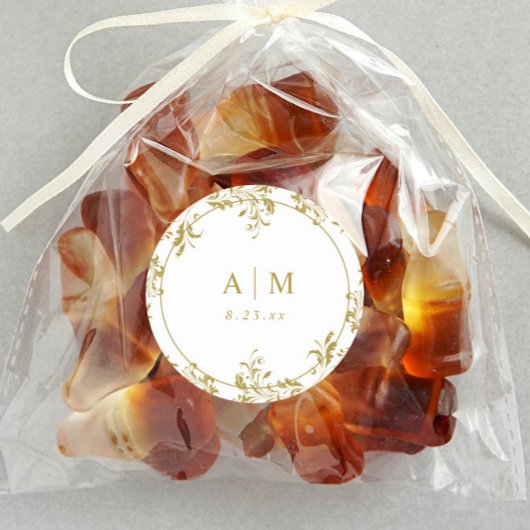 エレガントヴィンテージ金ゴールド結婚式の引き出物ラベル ラウンドシール