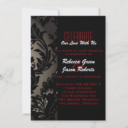 エレガントヴィンテージ金ゴールド黒ダマフォーマルスク結婚式 招待状 (正面)
