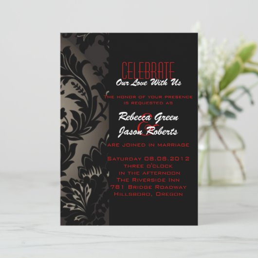 エレガントヴィンテージ金ゴールド黒ダマフォーマルスク結婚式 招待状 (スタンド正面)