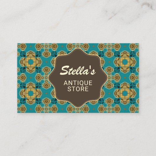 エレガントヴィンテージ青のパターン|アンティーク業者 名刺 (正面)