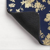 エレガントヴィンテージ青フェイク金ゴールド花 マウスパッド (コーナー)