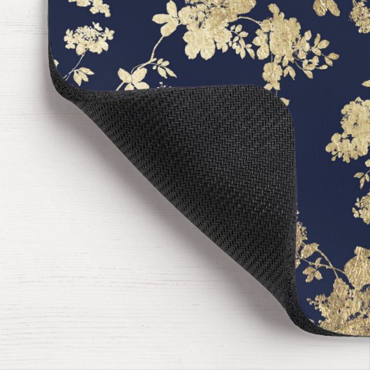 エレガントヴィンテージ青フェイク金ゴールド花 マウスパッド (コーナー)