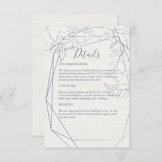 エレガントヴィンテージ青フローラ枠 | リネン結婚ズ エンクロージャーカード (正面/裏面)