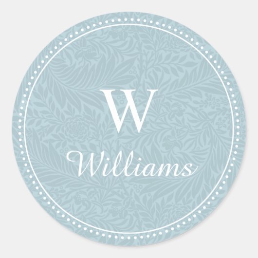 エレガントヴィンテージ青フローラ点々のある縁ど ラウンドシール (正面)