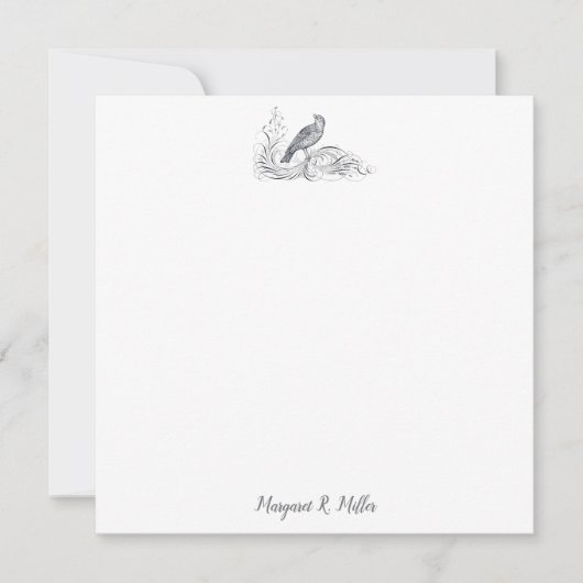 エレガントヴィンテージ鳥フローラ自然カスタムフラット ノートカード (正面)