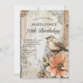 エレガントヴィンテージ鳥フローラ70誕生日 招待状 (正面)