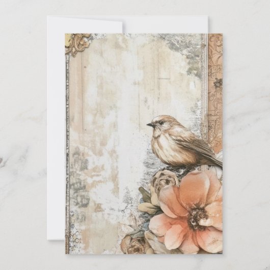 エレガントヴィンテージ鳥フローラ70誕生日 招待状 (裏面)