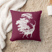 エレガントヴィンテージ鹿インウッドランドブルゴーニュホワイト クッション (ブランケット)