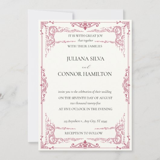 エレガントヴィンテージ黄金の茶のパーティー結婚 招待状 (正面)