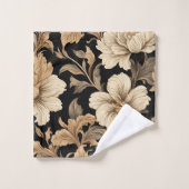 エレガントヴィンテージ黒花柄 バスタオルセット (ウォッシュタオル)