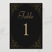 エレガントヴィンテージ黒金ゴールド結婚のテーブル番号 招待状 (裏面)
