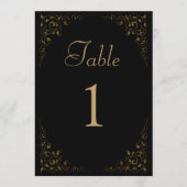 エレガントヴィンテージ黒金ゴールド結婚のテーブル番号 招待状 (正面)