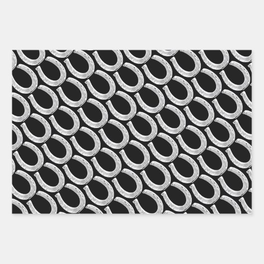 エレガントヴィンテージ黒馬蹄形ギフティング ラッピングペーパーシート (正面3)