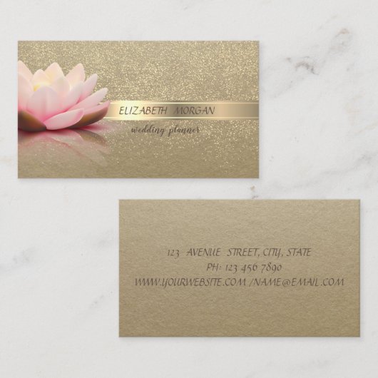 エレガントヴィンテージ,クラフト,金ゴールド紙吹雪,ロータス 名刺 (正面/裏面)