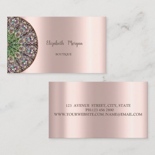 エレガントヴィンテージ、レースバラ金ゴールド 名刺 (正面/裏面)