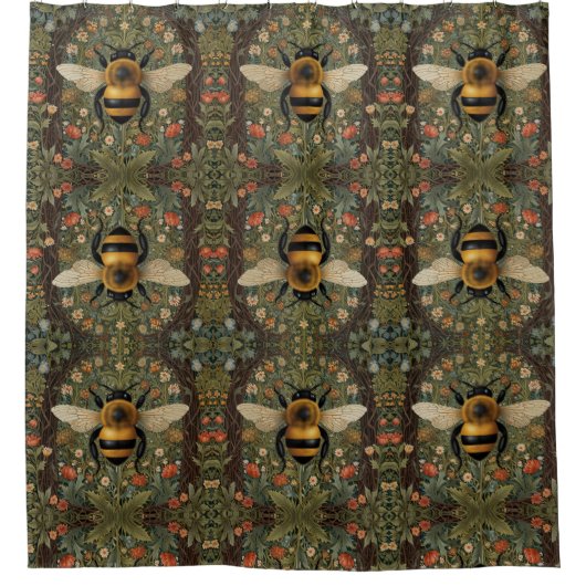 エレガントヴィンテージ（昆虫）マルハナバチフローラ シャワーカーテン (正面)