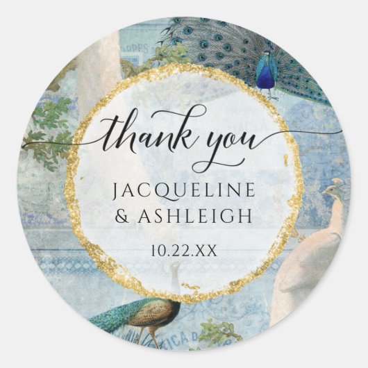 エレガントヴィンテージPeacock金ゴールドスクリプトありがとう ラウンドシール (正面)