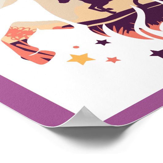 エレガント一角紫色シルエット神話動物 ポスター (角)