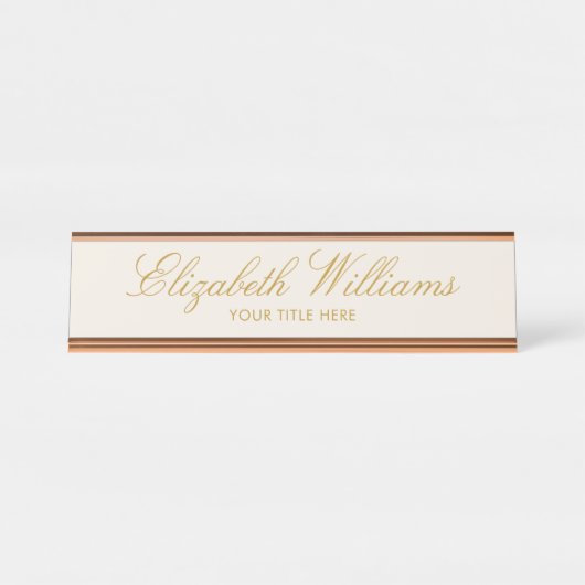 エレガント上品なフェイク金ゴールドカスタム机用ネームプレート デスクネームプレート (正面)