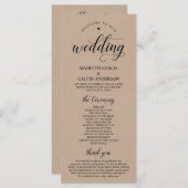 エレガント上品なブラウン素朴クラフ結婚トの儀式 プログラム (正面/裏面)