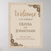 エレガント上品なベージュ華美結婚の歓迎サイン ポスター (正面)