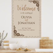 エレガント上品なベージュ華美結婚の歓迎サイン ポスター (キッチン)