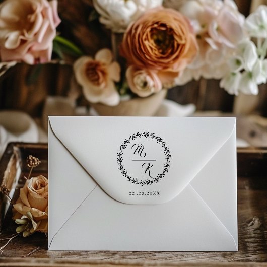 エレガント上品なモノグラムリース ラバースタンプ