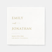 エレガント上品な白と金ゴールド結婚の スタンダードカクテルナプキン (正面)