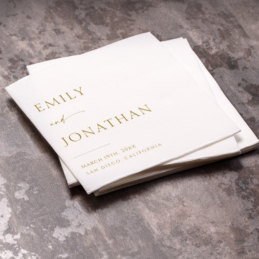 エレガント上品な白と金ゴールド結婚の スタンダードカクテルナプキン