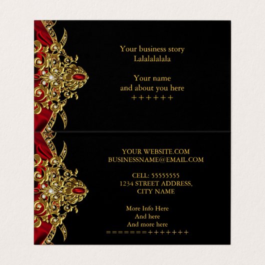 エレガント上品な赤シルクブラック金ゴールド宝石 名刺 (内部フラット)