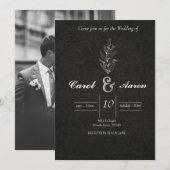 エレガント上品な黒と白結婚の 招待状 (正面/裏面)