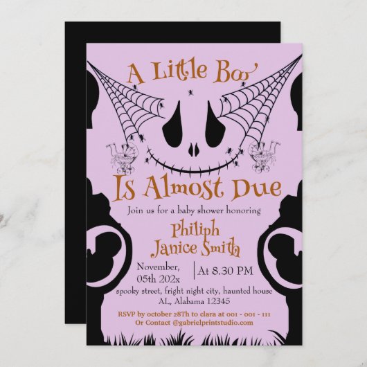 エレガント不気味ハロウィーン赤ちゃんシャワー 招待状 (正面/裏面)