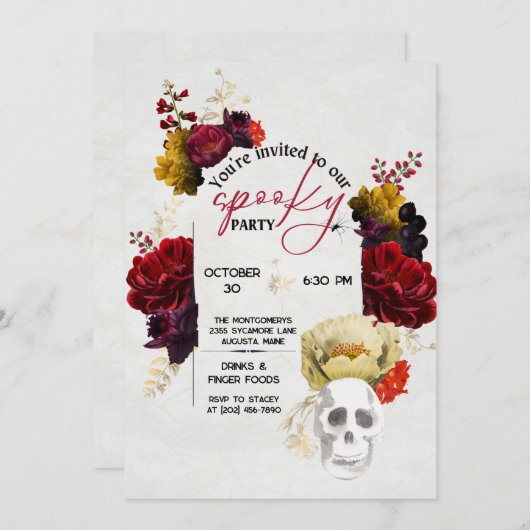 エレガント不気味フローラハローウィンパーティ 招待状 (正面/裏面)