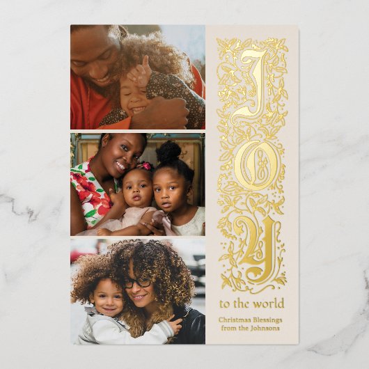 「エレガント世界への喜び」 – 写真数々のクリスマス 箔招待状 (正面)