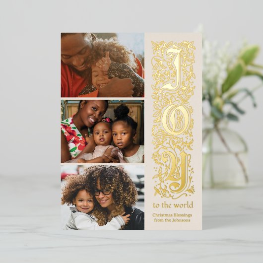 「エレガント世界への喜び」 – 写真数々のクリスマス 箔招待状 (立ち正面)