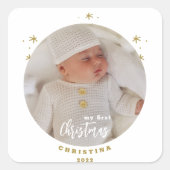 エレガント両面自分の初めてのクリスマスベビーの写真 スクエアシール (正面)