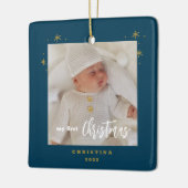 エレガント両面自分の初めてのクリスマスベビーの写真 セラミックオーナメント (左)