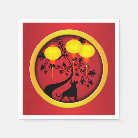 エレガント中国の年金ゴールド灯 スタンダードカクテルナプキン (正面)