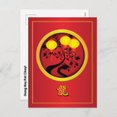 エレガント中国の新年の龍金ゴールド灯 シーズンポストカード (正面/裏面)