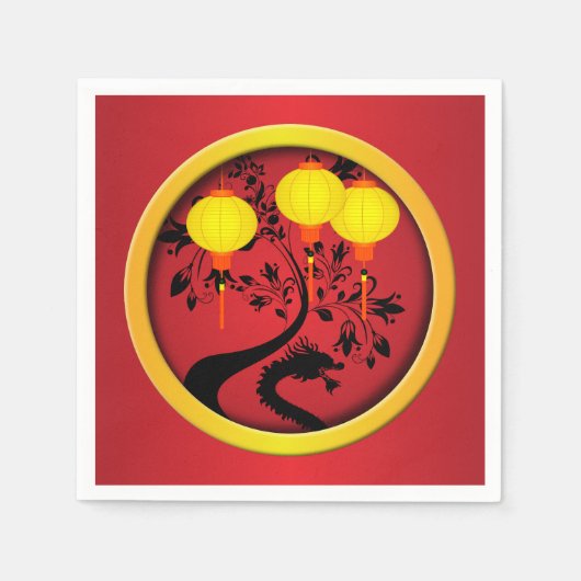 エレガント中国の新年の龍金ゴールド灯 スタンダードカクテルナプキン (正面)
