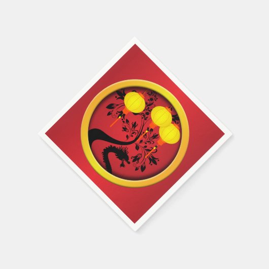 エレガント中国の新年の龍金ゴールド灯 スタンダードカクテルナプキン (角)