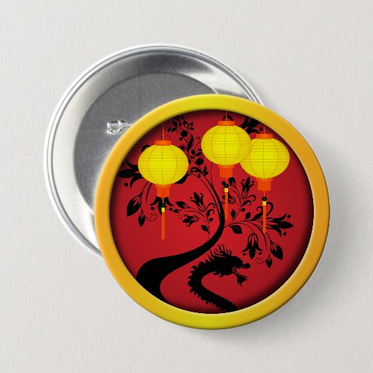 エレガント中国の新年の龍金ゴールド灯 缶バッジ (正面&裏面)