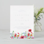 エレガント中性水色フローラ結婚 箔招待状 (立ち正面)