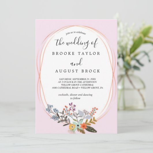 エレガント中性水色フローラ結婚 |金ゴールドF 招待状 (スタンド正面)