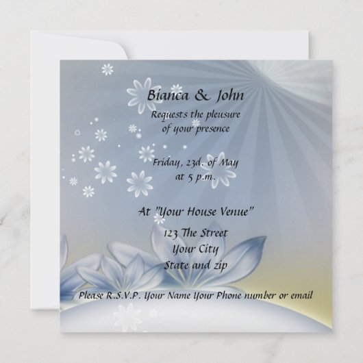 エレガント人気があるな結婚式招待状白い花 招待状 (裏面)