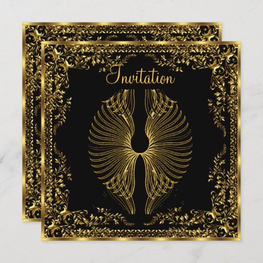 エレガント人気がある金ゴールド翼招待状 招待状 (正面/裏面)