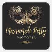 エレガント仮装パーティー金ゴールド黒シール スクエアシール (正面)